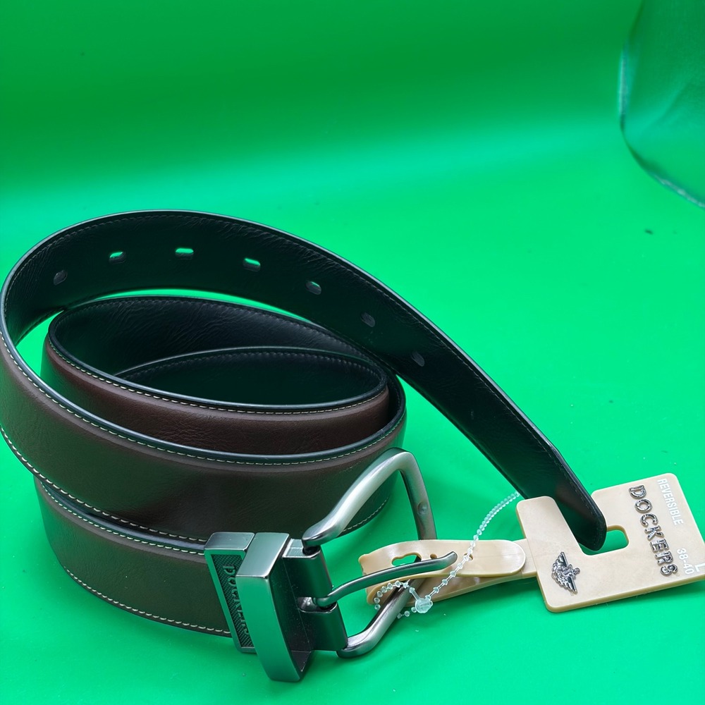 Dockers Reversible Dress Belt Mens L 38-40 Brown/Black Synthetic Leather NWT